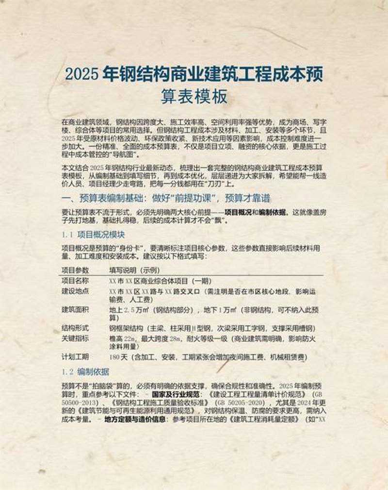 钢结构预算